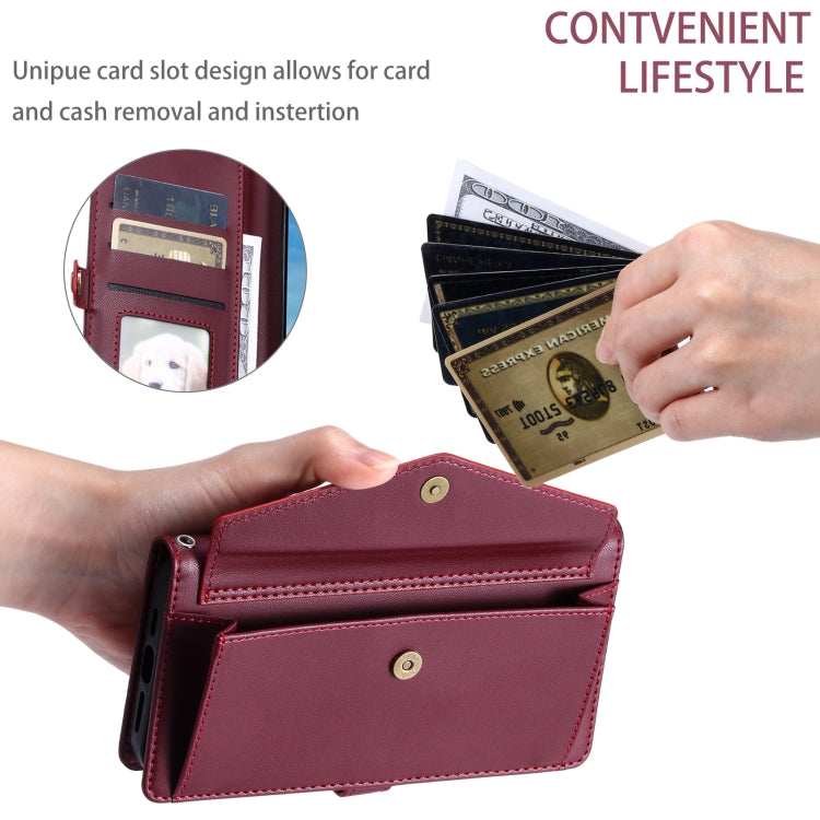 For iPhone 16 Plus Wallet Multi-card Slot Leather Phone Case with Lanyard(Wine Red) - iPhone 16 Plus Cases by buy2fix | Online Shopping UK | buy2fix