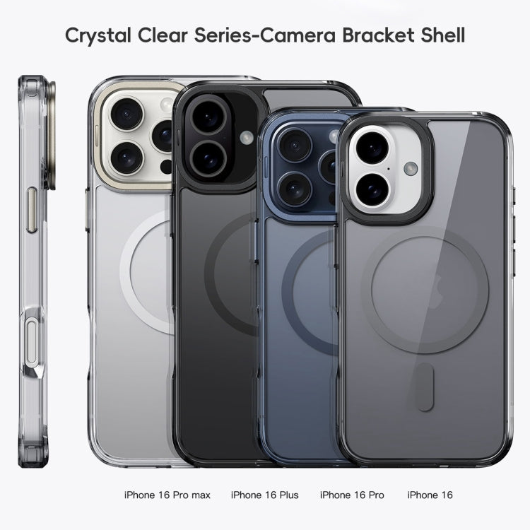 For iPhone 16 Plus Frosted Crystal Clear Lens Holder MagSafe Magnetic Phone Case(Transparent Titanium Blue) - iPhone 16 Plus Cases by buy2fix | Online Shopping UK | buy2fix