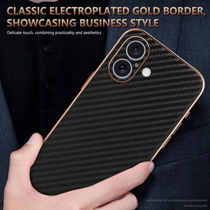 For iPhone 16 AZNS Electroplated Edge Carbon Fiber Texture Phone Case(Brown) - iPhone 16 Cases by AZNS | Online Shopping UK | buy2fix