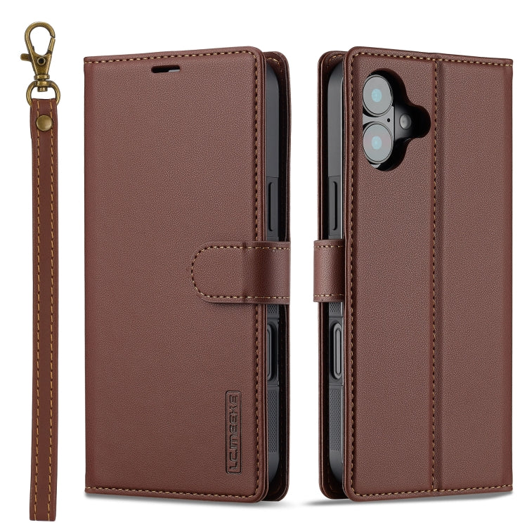 For iPhone 16 LC.IMEEKE L2 Series Detachable Magsafe PU Phone Case with Lanyard(Brown) - iPhone 16 Cases by LC.IMEEKE | Online Shopping UK | buy2fix