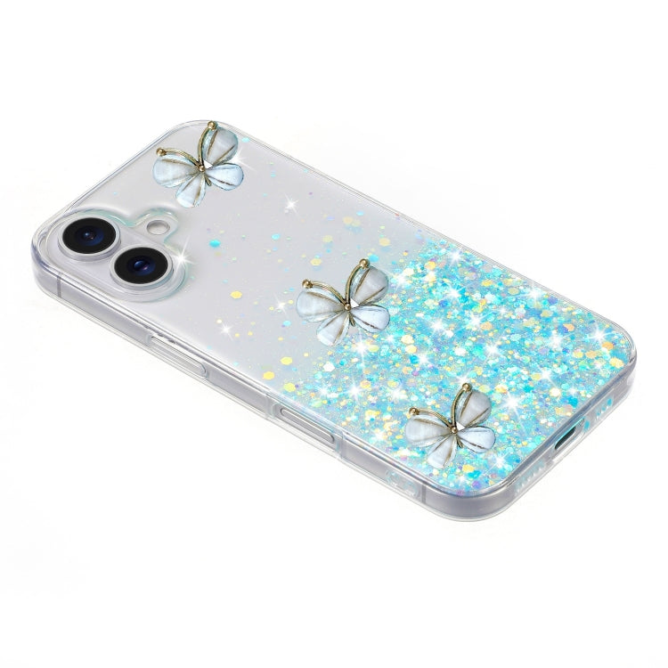 For iPhone 16 Luminous Starry Sky Glitter Butterfly TPU Phone Case(Blue) - iPhone 16 Cases by buy2fix | Online Shopping UK | buy2fix