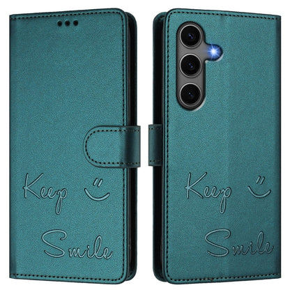 For Samsung Galaxy S25+ 5G Smile Embossing RFID Leather Phone Case(Peacock Green) - Galaxy S25+ 5G Cases by buy2fix | Online Shopping UK | buy2fix