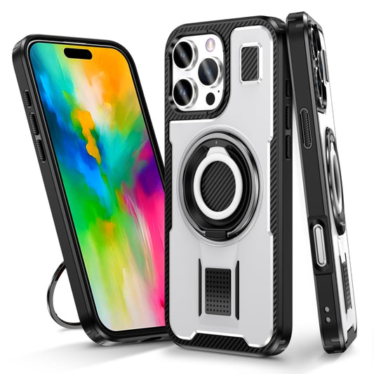 For iPhone 16 Pro Ring Holder Carbon Fiber PC Hybrid TPU Phone Case(White) - iPhone 16 Pro Cases by buy2fix | Online Shopping UK | buy2fix