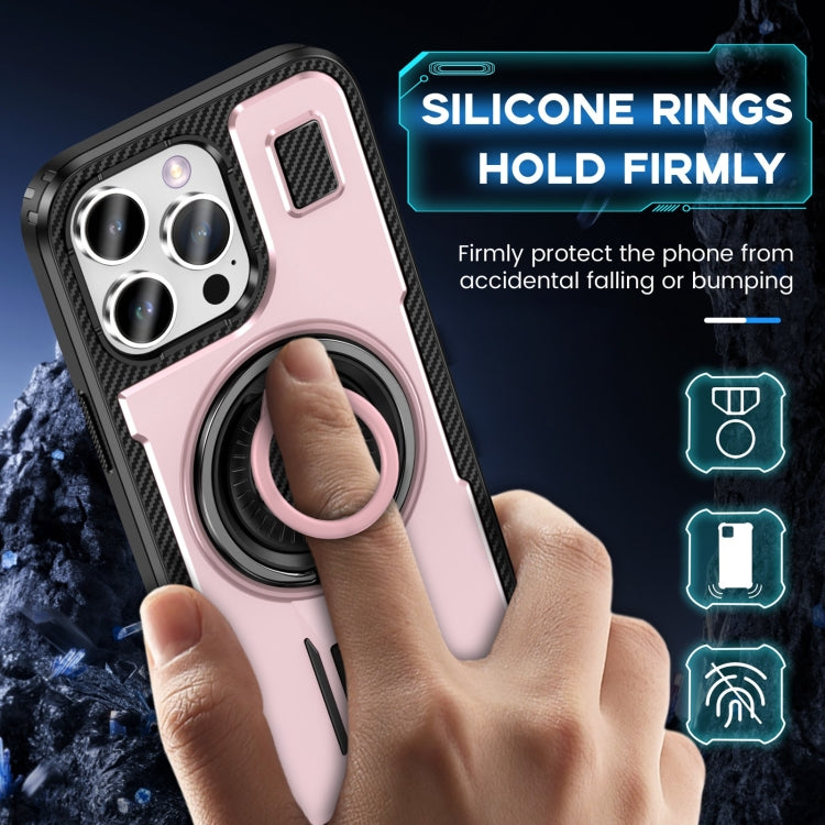 For iPhone 16 Pro Ring Holder Carbon Fiber PC Hybrid TPU Phone Case(Rose Gold) - iPhone 16 Pro Cases by buy2fix | Online Shopping UK | buy2fix