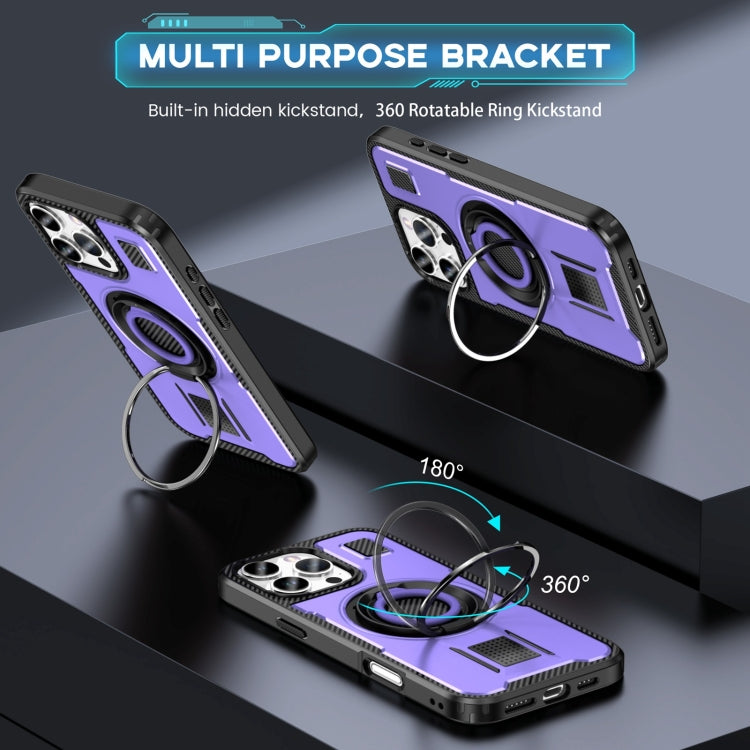 For iPhone 16 Pro Ring Holder Carbon Fiber PC Hybrid TPU Phone Case(Purple) - iPhone 16 Pro Cases by buy2fix | Online Shopping UK | buy2fix