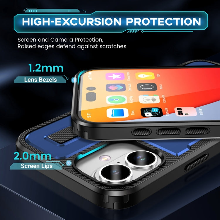 For iPhone 16 Plus Ring Holder Carbon Fiber PC Hybrid TPU Phone Case(Blue) - iPhone 16 Plus Cases by buy2fix | Online Shopping UK | buy2fix