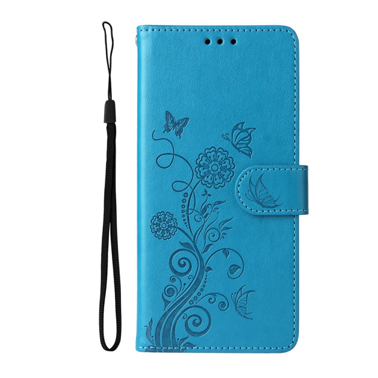 For Samsung Galaxy S25 5G Embossed Butterfly Flowers Leather Phone Case(Blue) - Galaxy S25 5G Cases by buy2fix | Online Shopping UK | buy2fix