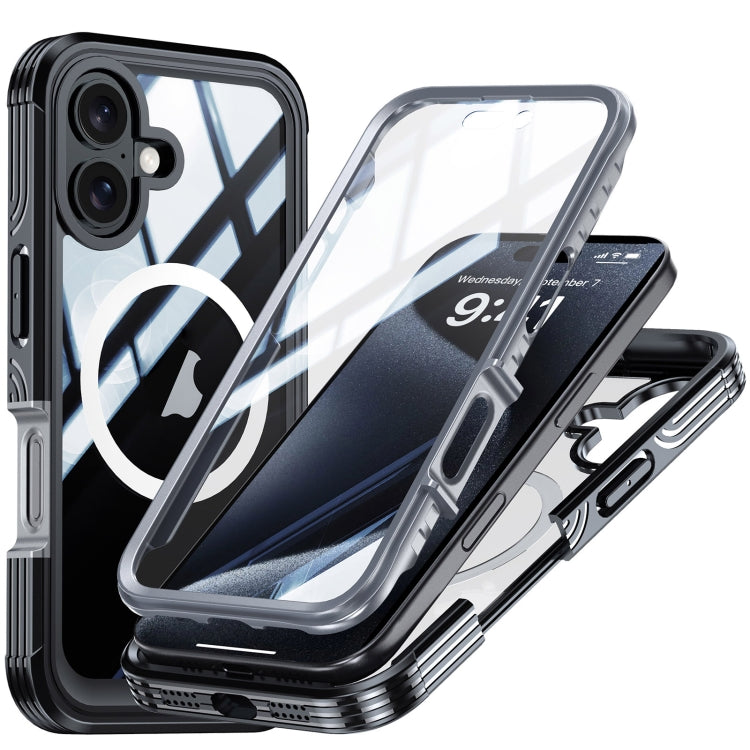 For iPhone 16 Plus Tempered Glass MagSafe Phone Case(Black Grey) - iPhone 16 Plus Cases by buy2fix | Online Shopping UK | buy2fix