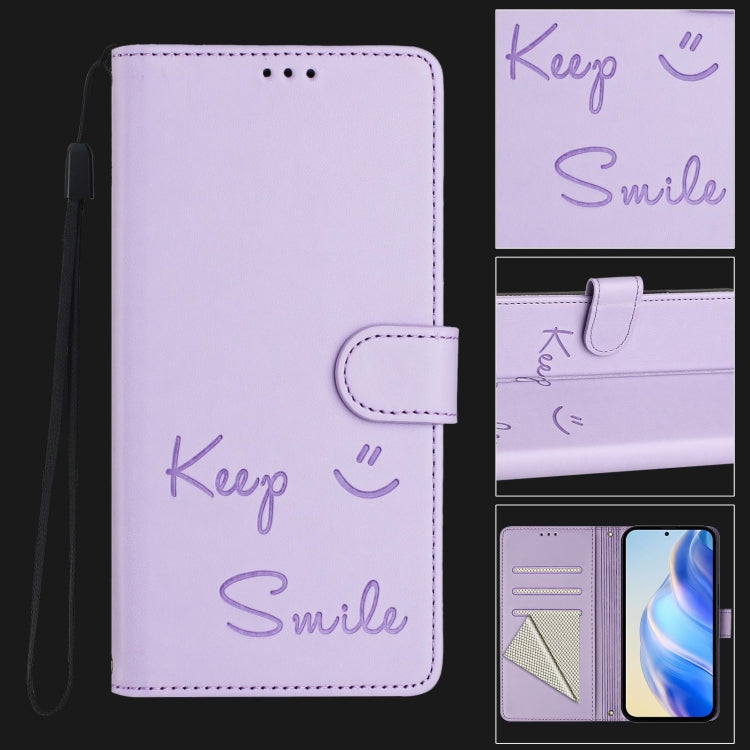 For Redmi K70 Ultra 5G Global Smile Embossing RFID Leather Phone Case(Light Purple) - Xiaomi Cases by buy2fix | Online Shopping UK | buy2fix