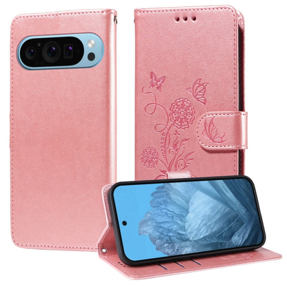 For Google Pixel 9 / 9 Pro Embossed Butterfly Flowers Leather Phone Case(Rose Gold) - Google Cases by buy2fix | Online Shopping UK | buy2fix