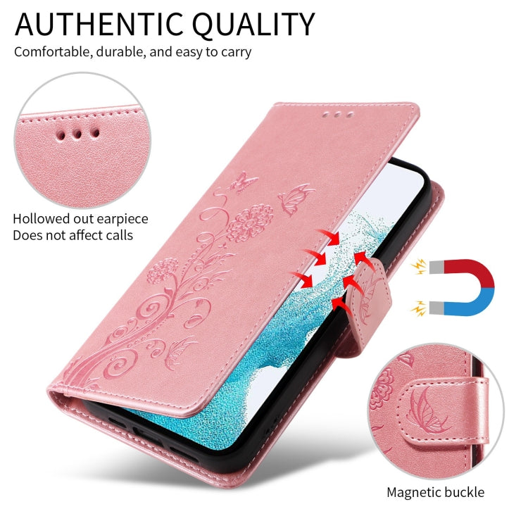 For Google Pixel 9 / 9 Pro Embossed Butterfly Flowers Leather Phone Case(Rose Gold) - Google Cases by buy2fix | Online Shopping UK | buy2fix