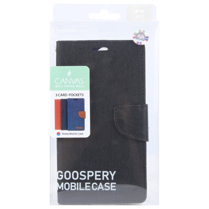 For iPhone 16 GOOSPERY CANVAS DIARY Fabric Texture Flip Leather Phone Case(Black) - iPhone 16 Cases by GOOSPERY | Online Shopping UK | buy2fix