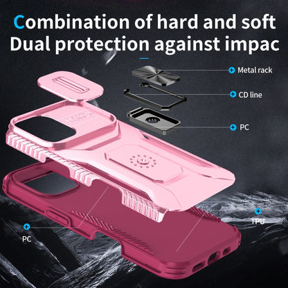 For iPhone 16 Sliding Camshield Holder Phone Case(Pink + Rose Red) - iPhone 16 Cases by buy2fix | Online Shopping UK | buy2fix