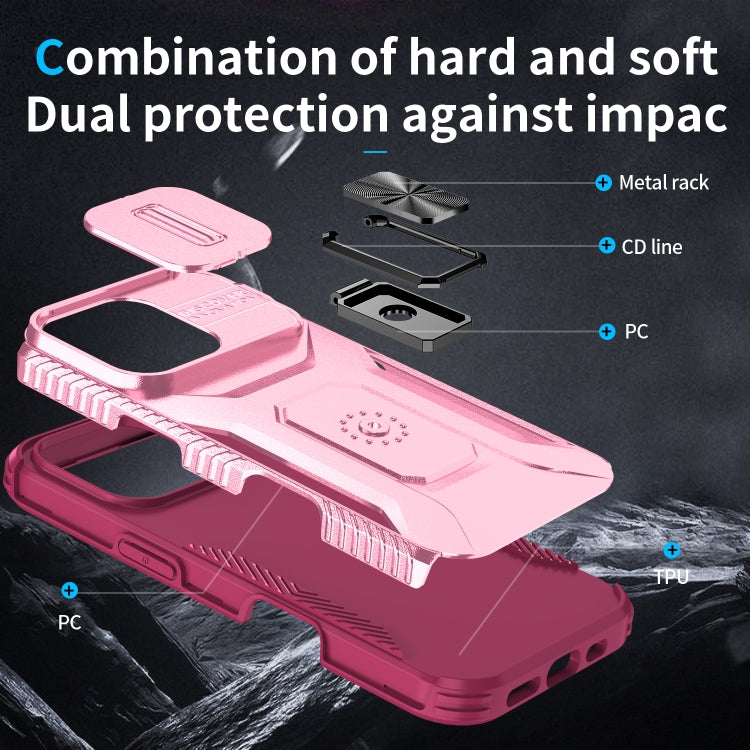 For iPhone 16 Pro Max Sliding Camshield Holder Phone Case(Pink + Rose Red) - iPhone 16 Pro Max Cases by buy2fix | Online Shopping UK | buy2fix