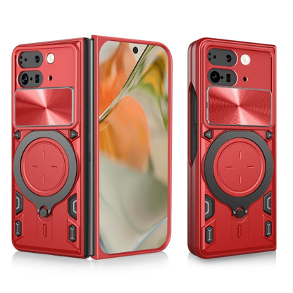 For Google Pixel 9 Pro Fold CD Texture Sliding Camshield Magnetic Holder Phone Case(Red) - Google Cases by buy2fix | Online Shopping UK | buy2fix