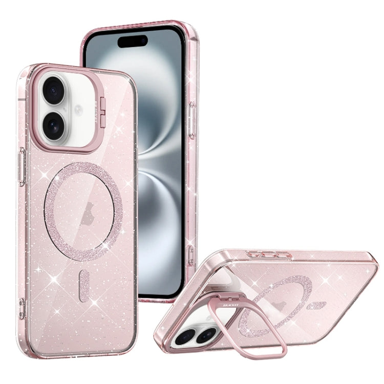 For iPhone 16 Shiny Shield MagSafe Lens Holder Phone Case(Pink) - iPhone 16 Cases by buy2fix | Online Shopping UK | buy2fix