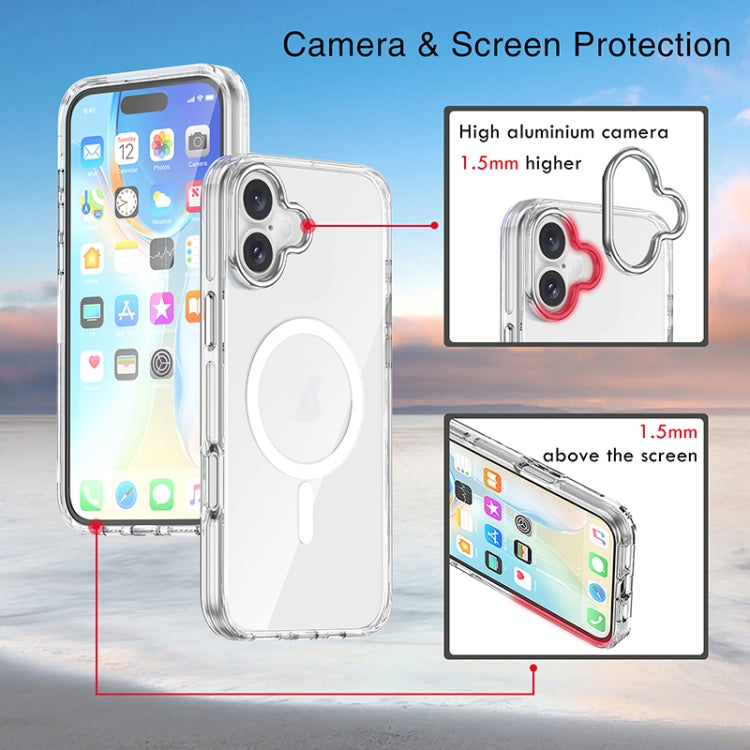 For iPhone 16 Metal Buttons MagSafe Magnetic PC Hybrid TPU Phone Case(Transparent) - iPhone 16 Cases by buy2fix | Online Shopping UK | buy2fix