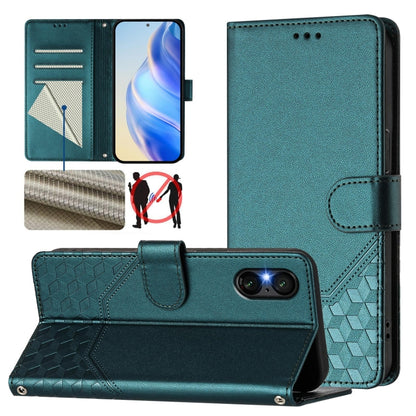 For Sony Xperia 5 VI 2024 Honeycomb Embossing RFID Leather Phone Case(Peacock Green) - Sony Cases by buy2fix | Online Shopping UK | buy2fix