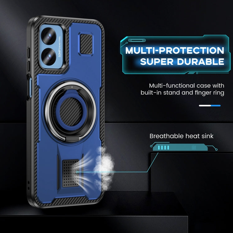 For Motorola Moto G Play 4G 2024 Ring Holder Carbon Fiber PC Hybrid TPU Phone Case(Blue) - Motorola Cases by buy2fix | Online Shopping UK | buy2fix