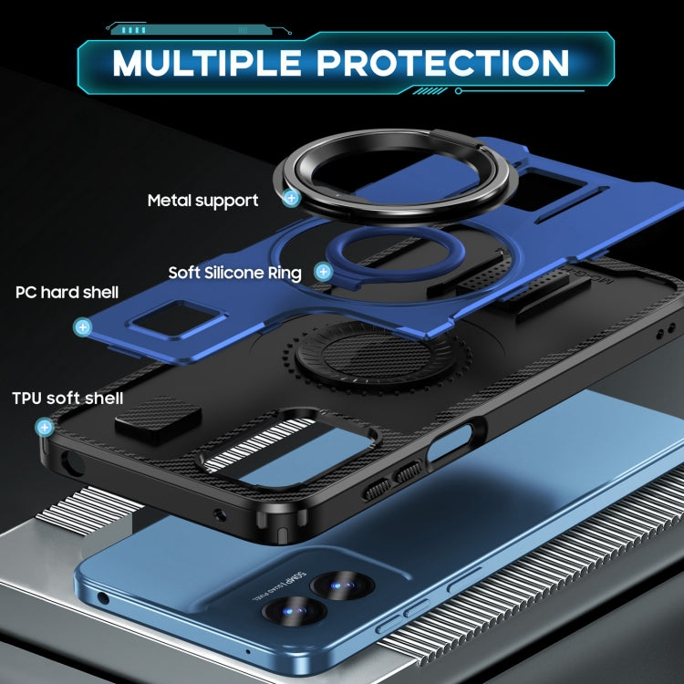 For Motorola Moto G Play 4G 2024 Ring Holder Carbon Fiber PC Hybrid TPU Phone Case(Blue) - Motorola Cases by buy2fix | Online Shopping UK | buy2fix