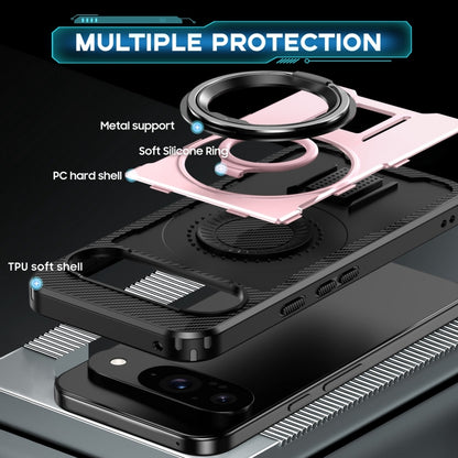 For Google Pixel 9 / 9 Pro Ring Holder Carbon Fiber PC Hybrid TPU Phone Case(Rose Gold) - Google Cases by buy2fix | Online Shopping UK | buy2fix