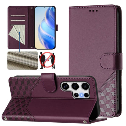 For Samsung Galaxy S25 Ultra 5G Honeycomb Embossing RFID Leather Phone Case(Violet) - Galaxy S25 Ultra 5G Cases by buy2fix | Online Shopping UK | buy2fix