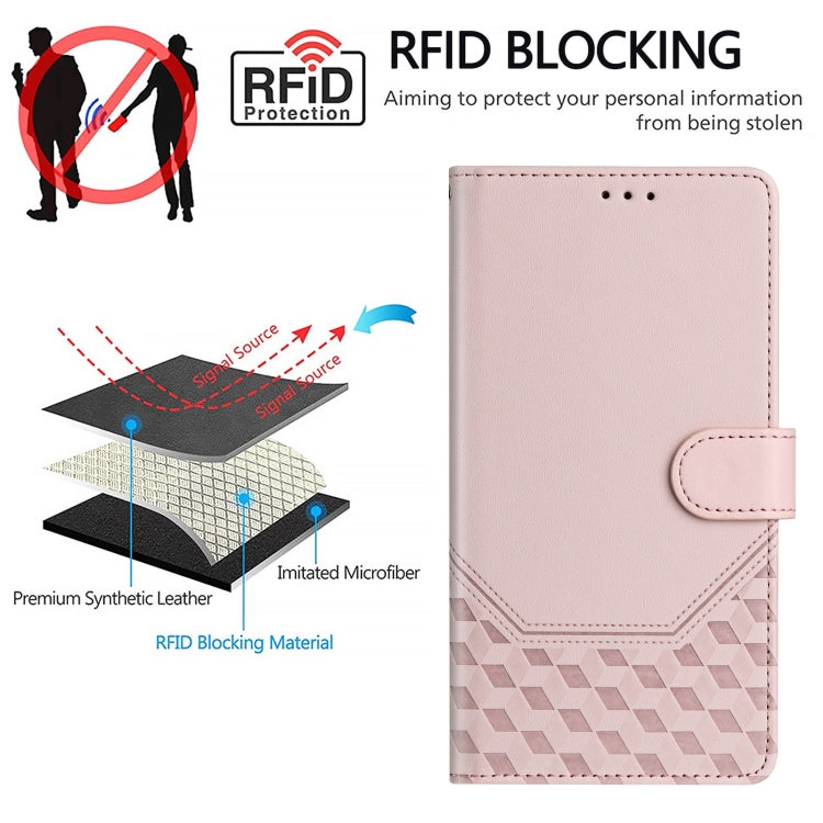 For Motorola Moto G Play 5G 2024 Oversea Honeycomb Embossing RFID Leather Phone Case(Pink) - Motorola Cases by buy2fix | Online Shopping UK | buy2fix