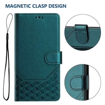 For Motorola Edge 5G 2024 Honeycomb Embossing RFID Leather Phone Case(Peacock Green) - Motorola Cases by buy2fix | Online Shopping UK | buy2fix