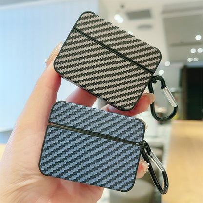 For AirPods Pro Carbon Fiber Square Leather Earphone Case with Hook(Blue) - For AirPods Pro by buy2fix | Online Shopping UK | buy2fix