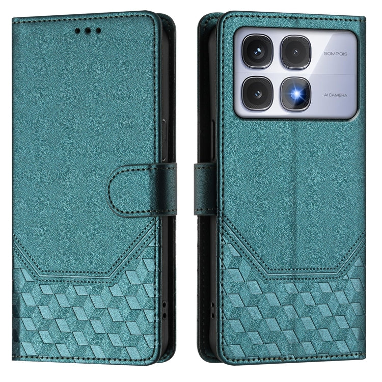 For Redmi K70 Ultra 5G Honeycomb Embossing RFID Leather Phone Case(Peacock Green) - Xiaomi Cases by buy2fix | Online Shopping UK | buy2fix