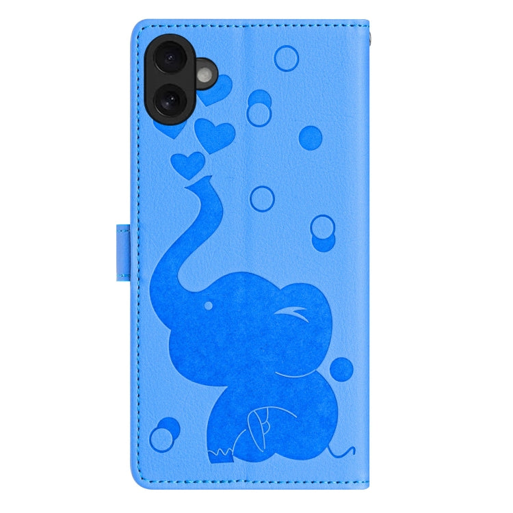 For iPhone 16 Plus Cartoon Elephant Embossed Leather Phone Case(Blue) - iPhone 16 Plus Cases by buy2fix | Online Shopping UK | buy2fix