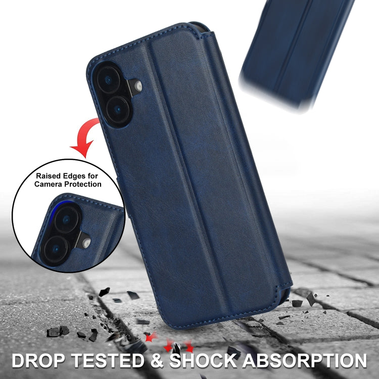 For iPhone 16 Plus Shockproof PU + TPU Leather Phone Case(Blue) - iPhone 16 Plus Cases by buy2fix | Online Shopping UK | buy2fix