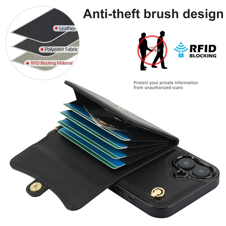 For iPhone 16 RFID Card Slot Phone Case with Long Lanyard(Black) - iPhone 16 Cases by buy2fix | Online Shopping UK | buy2fix