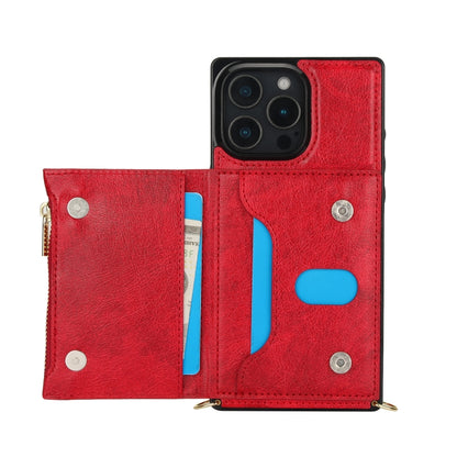 For iPhone 16 Pro Max Square Zipper Wallet Bag TPU+PU Back Cover Case(Red) - iPhone 16 Pro Max Cases by buy2fix | Online Shopping UK | buy2fix