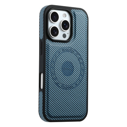 For iPhone 16 Pro Max Denior Carbon Fiber Texture Leather MagSafe Phone Case(Blue) - iPhone 16 Pro Max Cases by Denior | Online Shopping UK | buy2fix