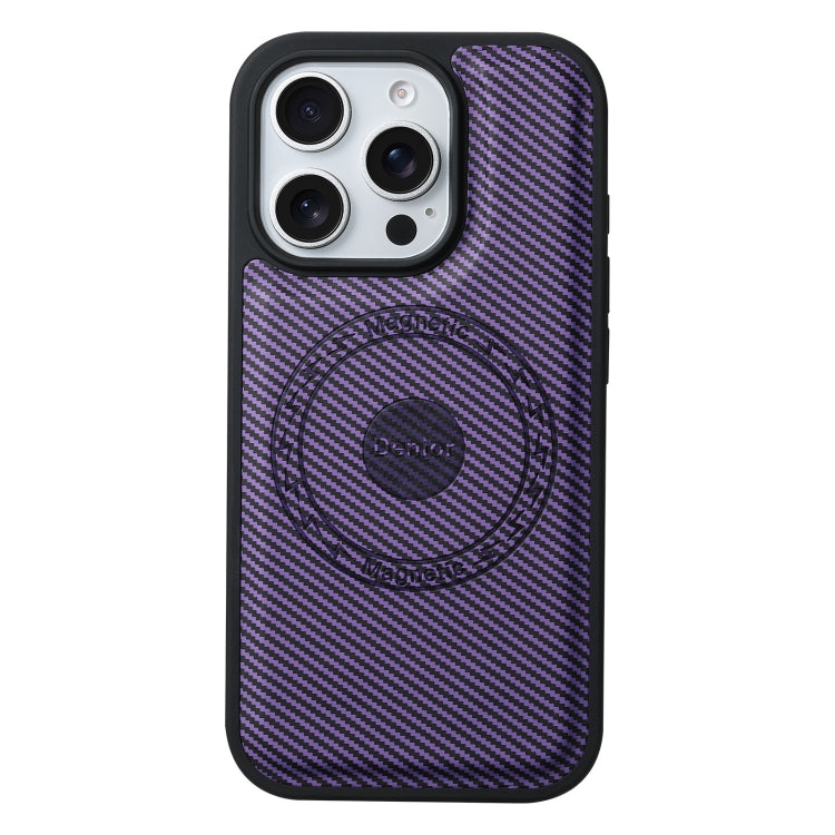 For iPhone 16 Pro Max Denior Carbon Fiber Texture Leather MagSafe Phone Case(Purple) - iPhone 16 Pro Max Cases by Denior | Online Shopping UK | buy2fix