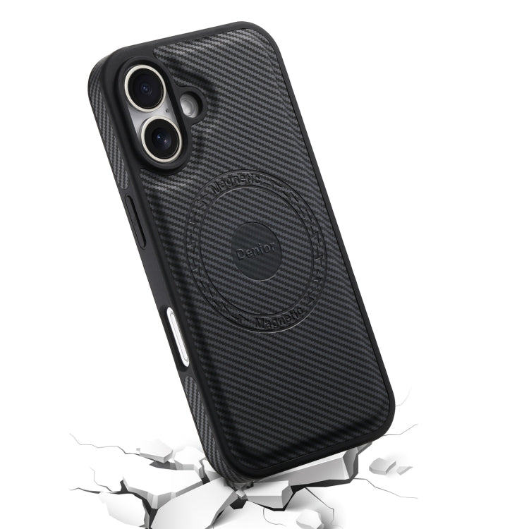 For iPhone 16 Plus Denior Carbon Fiber Texture Leather MagSafe Phone Case(Black) - iPhone 16 Plus Cases by Denior | Online Shopping UK | buy2fix