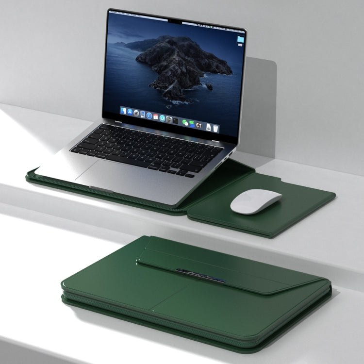 Multifunctional Laptop PU Magnetic Stand Split Liner Bag with Mouse Pad Function, Size:13-14 inch(Dark Green) - 13.3 inch by buy2fix | Online Shopping UK | buy2fix