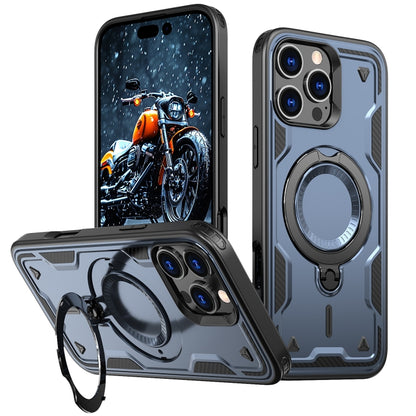 For iPhone 16 Pro Max PC Hybrid TPU Armor MagSafe Holder Phone Case(Blue) - iPhone 16 Pro Max Cases by buy2fix | Online Shopping UK | buy2fix