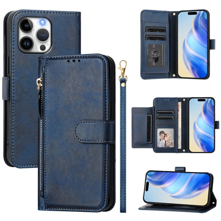 For iPhone 16 Pro Max Multi-Card Slots Zipper Wallet Leather Phone Case(Blue) - iPhone 16 Pro Max Cases by buy2fix | Online Shopping UK | buy2fix