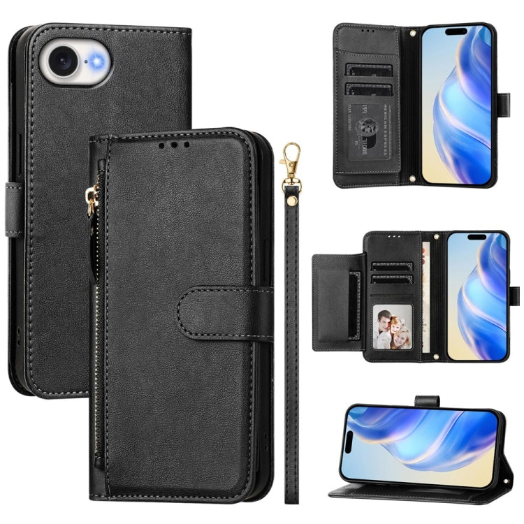 For iPhone SE 2024 Multi-Card Slots Zipper Wallet Leather Phone Case(Black) - More iPhone Cases by buy2fix | Online Shopping UK | buy2fix