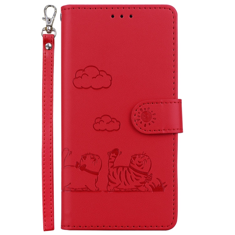 For iPhone 16 Pro Max Cute Cats RFID Leather Phone Case(Red) - iPhone 16 Pro Max Cases by buy2fix | Online Shopping UK | buy2fix