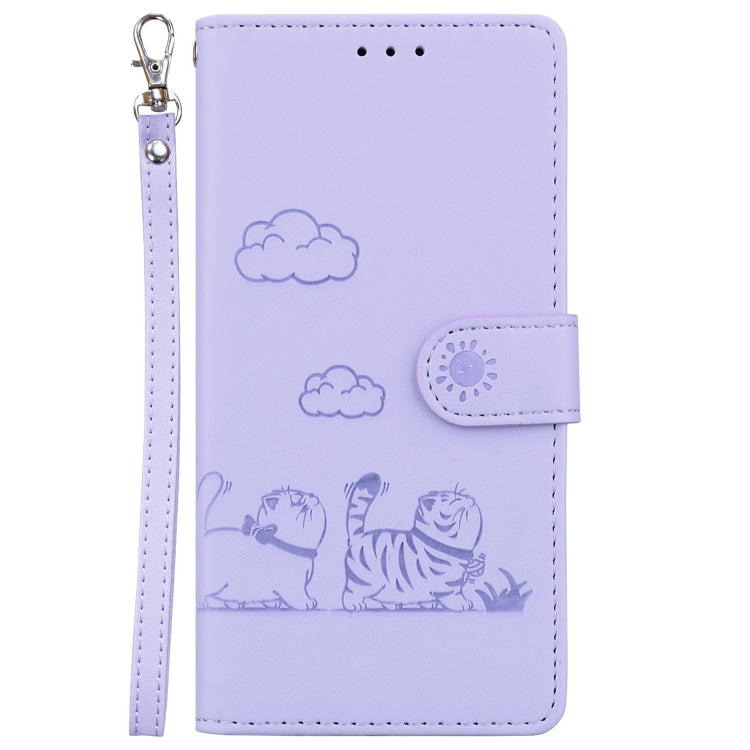 For iPhone 16 Plus Cute Cats RFID Leather Phone Case(Purple) - iPhone 16 Plus Cases by buy2fix | Online Shopping UK | buy2fix