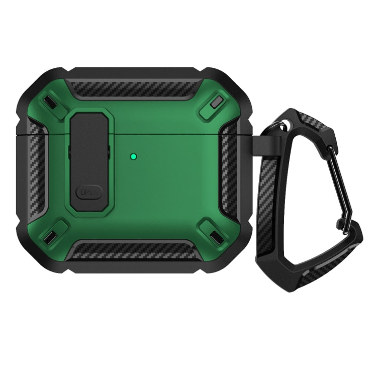 For AirPods 4 Shield Shockproof Earphone Protective Case with Hook(Black Green) - For AirPods 4 by buy2fix | Online Shopping UK | buy2fix