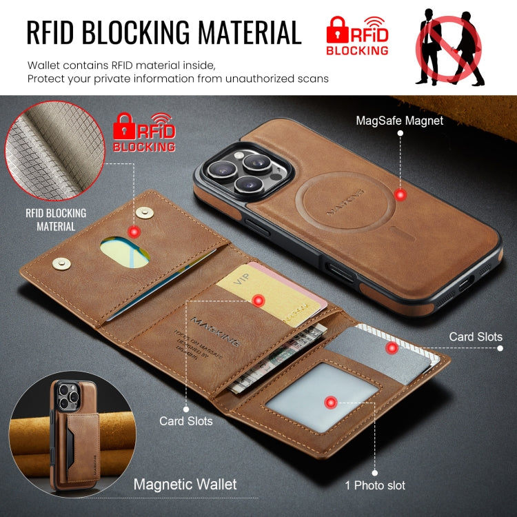 For iPhone 16 Pro Max DG.MING MAGKING-K2 Series MagSafe RFID Card Bag Detachable Phone Case(Brown) - iPhone 16 Pro Max Cases by DG.MING | Online Shopping UK | buy2fix