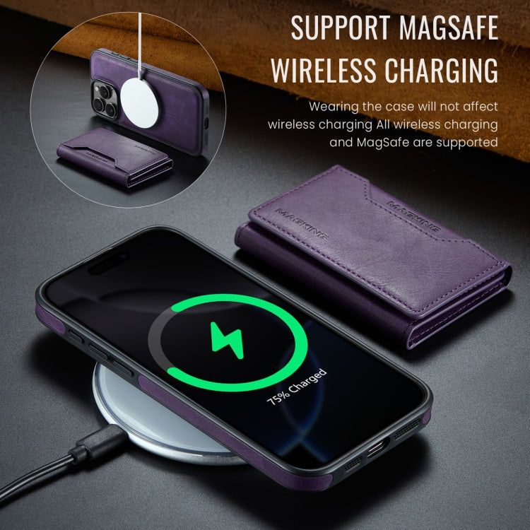 For iPhone 16 Pro DG.MING MAGKING-K2 Series MagSafe RFID Card Bag Detachable Phone Case(Purple) - iPhone 16 Pro Cases by DG.MING | Online Shopping UK | buy2fix