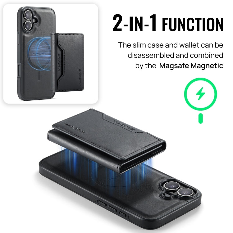 For iPhone 16 Plus DG.MING MAGKING-K2 Series MagSafe RFID Card Bag Detachable Phone Case(Black) - iPhone 16 Plus Cases by DG.MING | Online Shopping UK | buy2fix