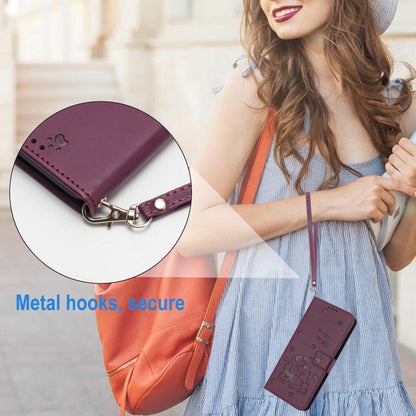 For Motorola Edge 2024 5G Embossed Kitten Phone Leather Case with Lanyard(Wine Red) - Motorola Cases by buy2fix | Online Shopping UK | buy2fix