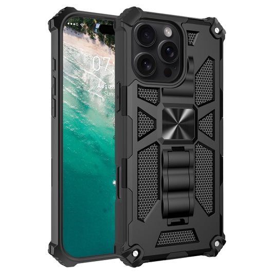 For iPhone 16 Pro Armor Shockproof TPU Hybrid PC Magnetic Phone Case with Holder(Black) - iPhone 16 Pro Cases by buy2fix | Online Shopping UK | buy2fix