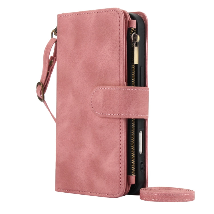 For iPhone 16 Plus Dream 9-Card Zipper Wallet RFID Leather Phone Case with Lanyard(Rose Gold) - iPhone 16 Plus Cases by buy2fix | Online Shopping UK | buy2fix